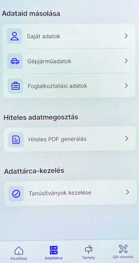 DÁP Adattárca menüpont